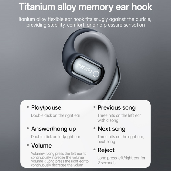 Yesido - YESIDO ENC Trådlösa Hörlurar Bluetooth Open Ear YSP26