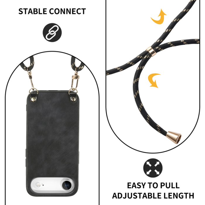 A-One Brand - iPhone Air Mobilskal med Justerbar Rem Retro Läder - Svart