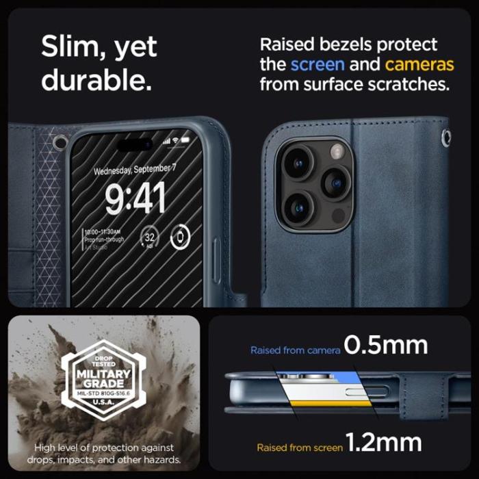 Spigen - Spigen iPhone 15 Pro Plånboksfodral 'S' Pro - Navy