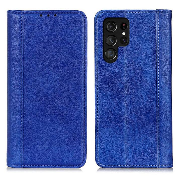 OEM - LITCHI Samsung Galaxy S26 Ultra Plånboksfodral Äkta läder- Blå
