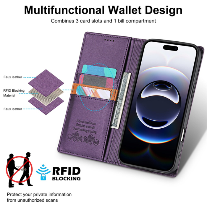 N.BEKUS - N.BEKUS iPhone 17 Plånboksfodral RFID Blocking P3 - Lila