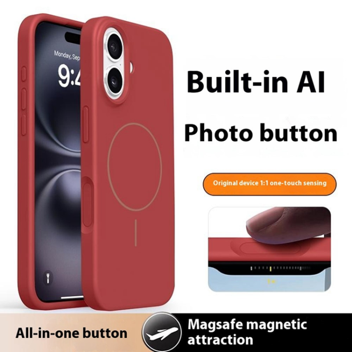 A-One Brand - iPhone 16 Mobilskal MagSafe Liquid Silikon Microfiber Lining - Röd