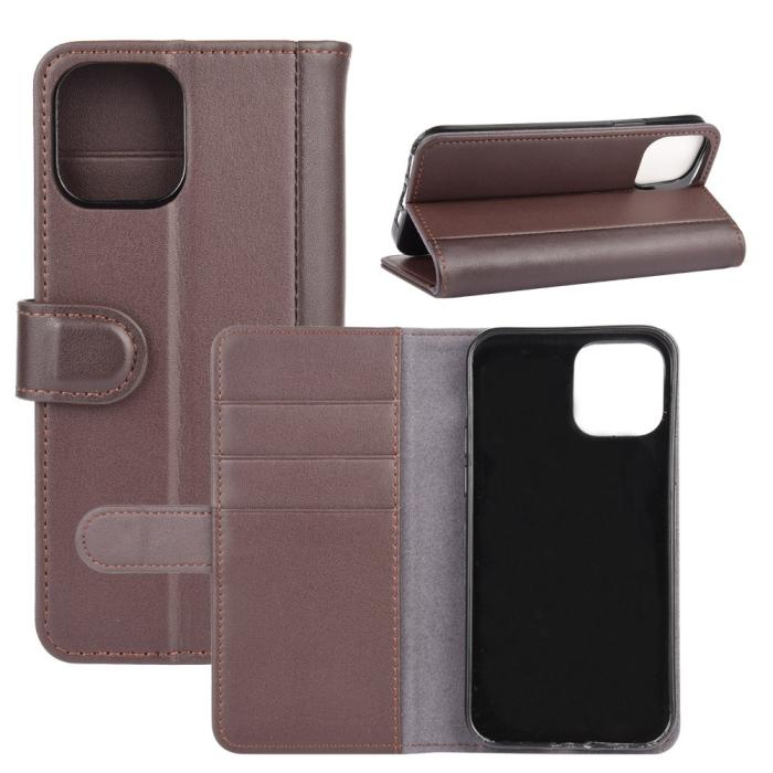 UTGATT1 - Äkta Läder Plånboksfodral iPhone 12 & 12 Pro - Brun