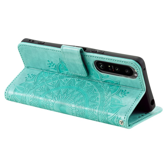 A-One Brand - Sony Xperia 1 V Plånboksfodral Imprinted Mandala Flower - Grön