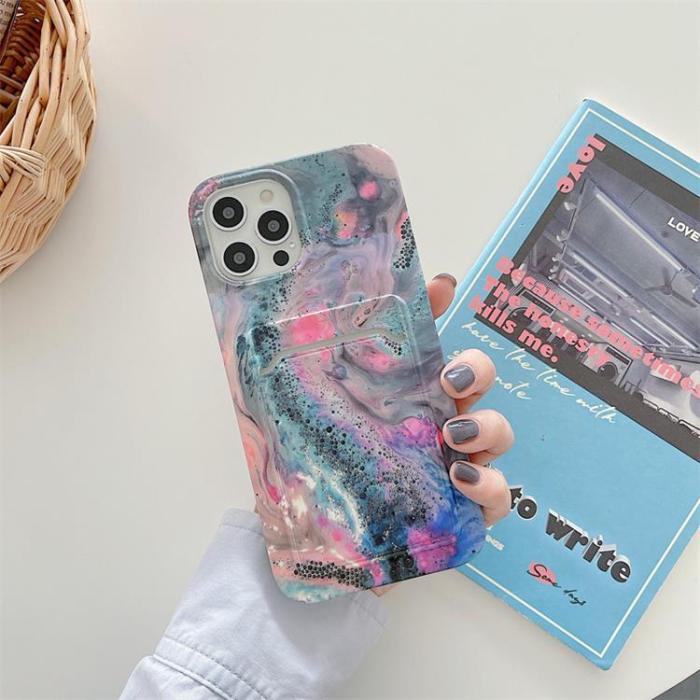 OEM - Korthållare Skal iPhone 13 - Grön Marble