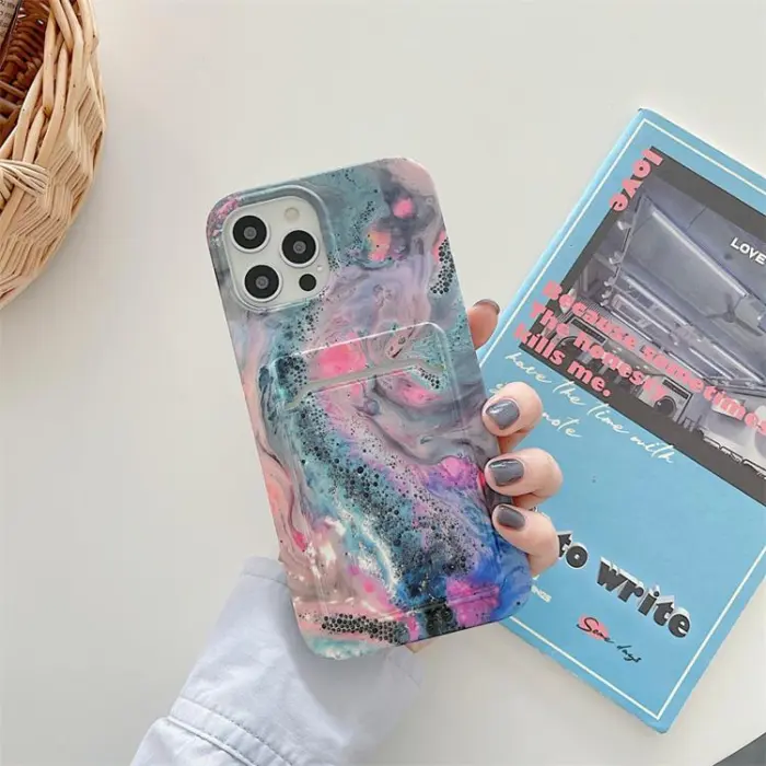 OEM - Korthållare Skal iPhone 13 Pro - Grön Marble