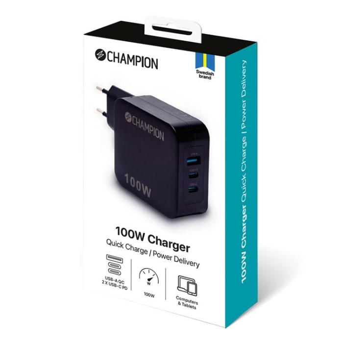 Champion - Champion Väggladdare 100W USB-A/USB-C - Svart