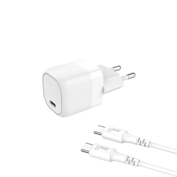 GEAR - Gear Snabbladdare 25W 1xUSB-C 220V, USB-C-USB-C 1m Kabel - Vit