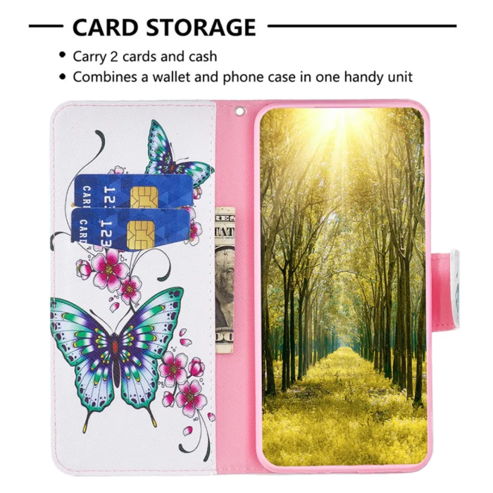 Taltech - Xiaomi 13 5G Plånboksfodral - Persikablomning och Fjärilar