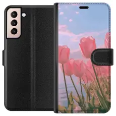 Gustaf - Pl&aring;nboksfodral till Samsung Galaxy S21 med Rosa Tulpaner