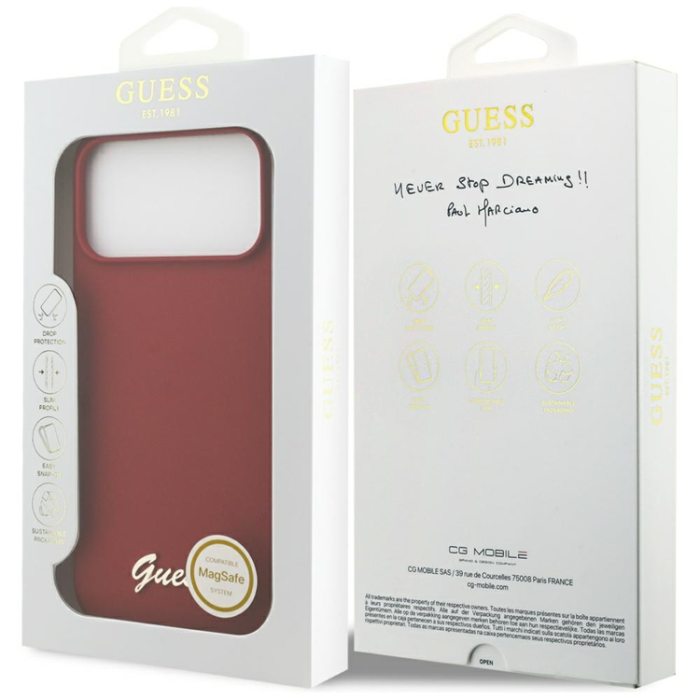 Guess - Guess Mobilskal För iPhone 17 Pro Max Magsafe Script Metal Logo - Magenta