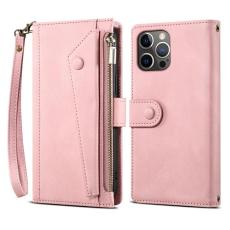 OEM - iPhone 14 Pro Max Plånboksfodral Flap Zipper Strap - Rosa