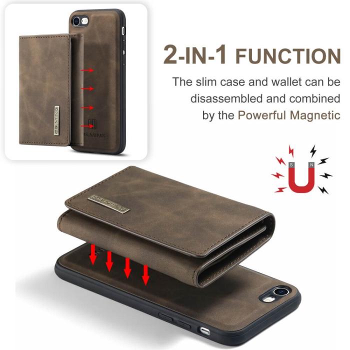 DG.MING - iPhone 7/8/SE 2020 Skal DG.MING M1 Magnetic Tri-fold Wallet Med Kickstand