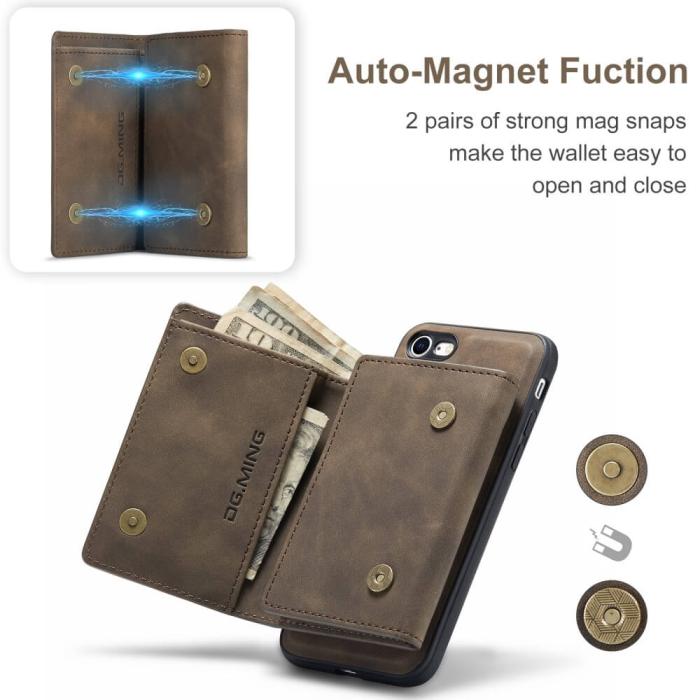 DG.MING - iPhone 7/8/SE 2020 Skal DG.MING M1 Magnetic Tri-fold Wallet Med Kickstand