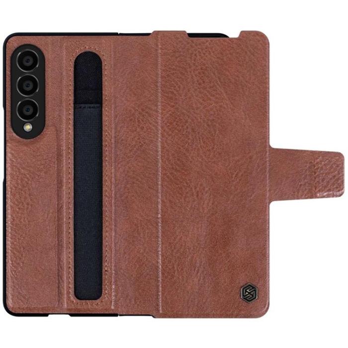 Nillkin - Nillkin Galaxy Z Fold 4 Plånboksfodral Äkta Läder Qin Series - Brun