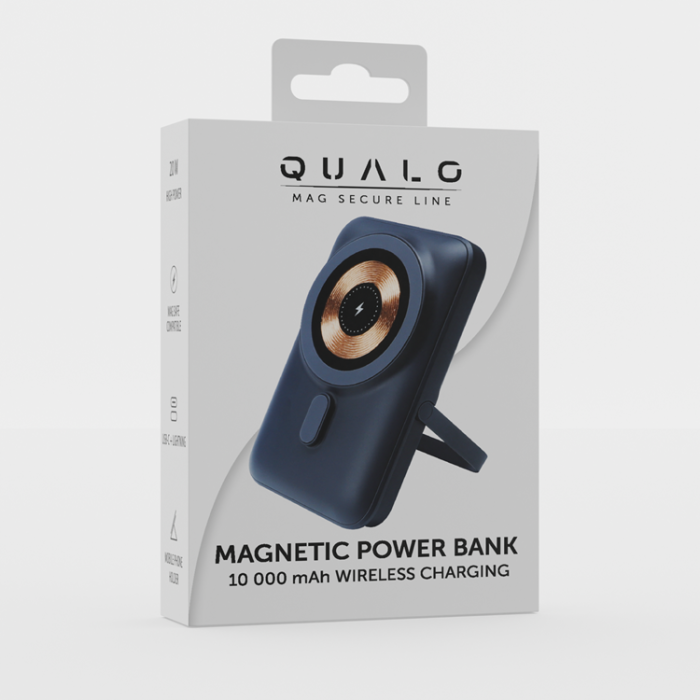 QUALO - Qualo Powerbank Magsafe 10000 mAh Med Led Och Kickstand - Svart