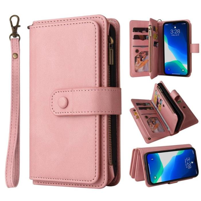 OEM - iPhone 14 Plånboksfodral KT Zipper - Rosa