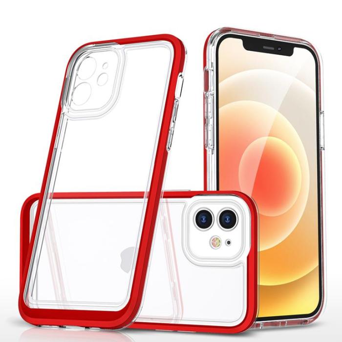 OEM - iPhone 12 Skal Clear 3in1 - Röd