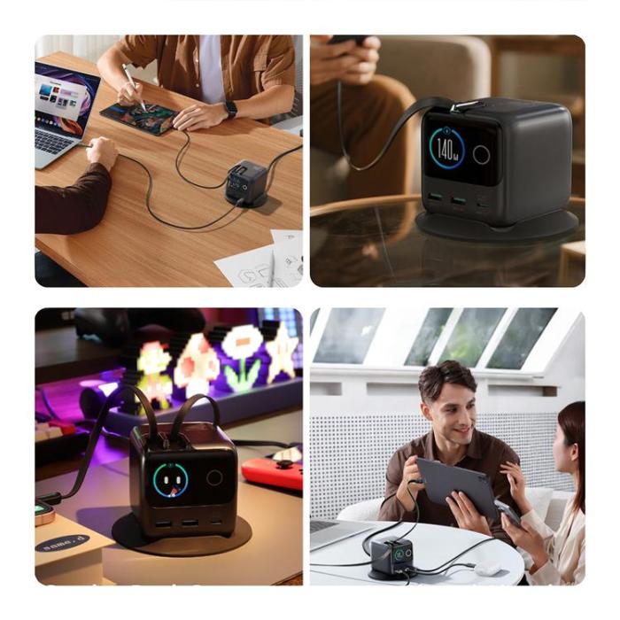 Joyroom - Joyroom Bordsladdare 140W med 5 Portar GaN Dubbla Utdragbara Kablar