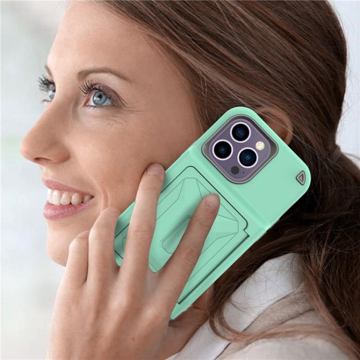 OEM - iPhone 14 Pro Skal Korthållare Mirror Kickstand - Grön
