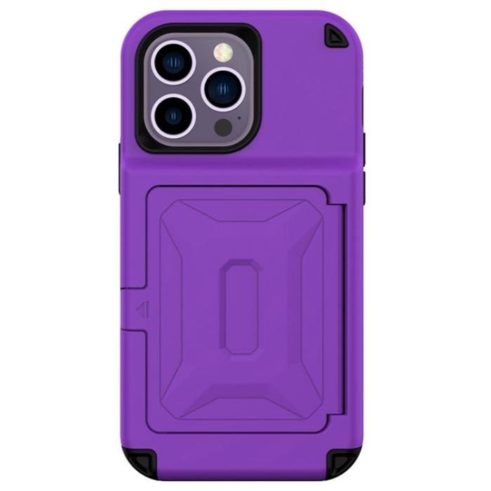 OEM - iPhone 14 Pro Skal Korthållare Mirror Kickstand - Lila