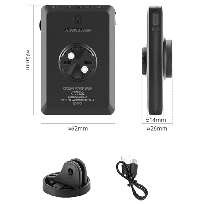 Rockbros - Rockbros Främre Cykelljus med Powerbank 5000mAh 150lm - Svart