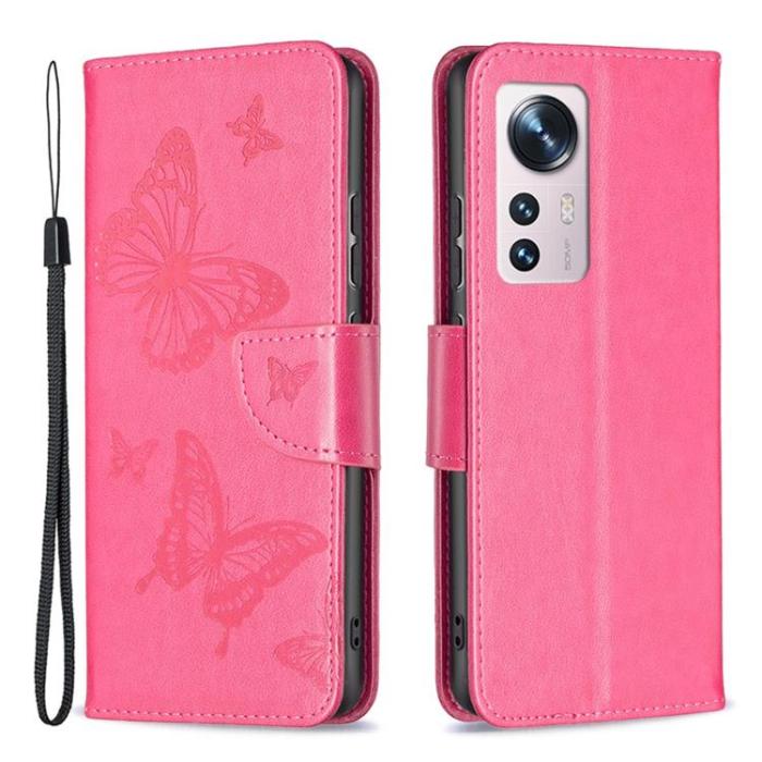 OEM - Butterfly Imprinted Plånboksfodral Xiaomi 12/12X - Magenta