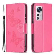OEM - Butterfly Imprinted Plånboksfodral Xiaomi 12/12X - Magenta