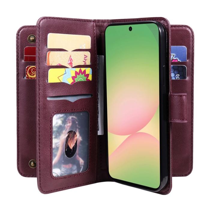 OEM - Samsung Galaxy A57 Plånboksfodral Konstläder Ställ - Vinröd