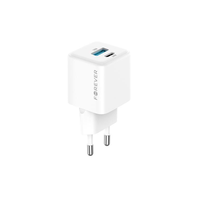 Forever Snabbladdare USB-A - USB-C 20W GaN PD QC - Vit | 505295 | AlltMobil