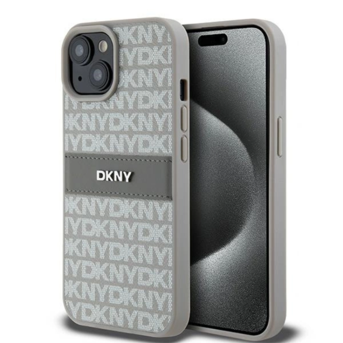 DKNY - DKNY iPhone 15/14 Plus Mobilskal Läder Mono Stripe & Metal Logo