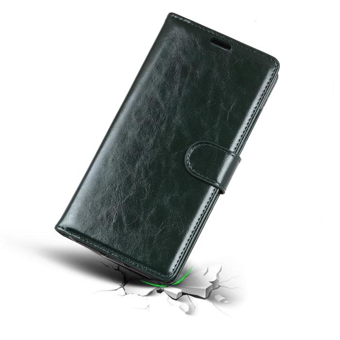 UTGATT4 - Crazy Horse Premium Plånboksfodral för Samsung Galaxy A7 2018 - Grön