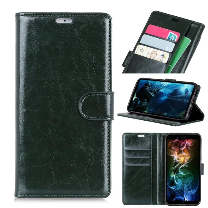 UTGATT4 - Crazy Horse Premium Plånboksfodral för Samsung Galaxy A7 2018 - Grön