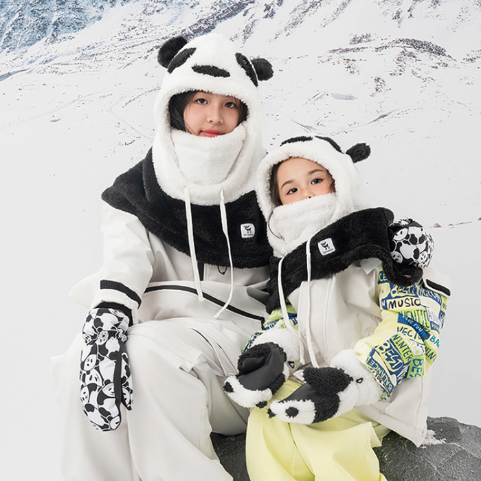 Qunature - Qunature Skidhandskar Barn Storlek S Panda Värmeöverföring - Svart/Vit