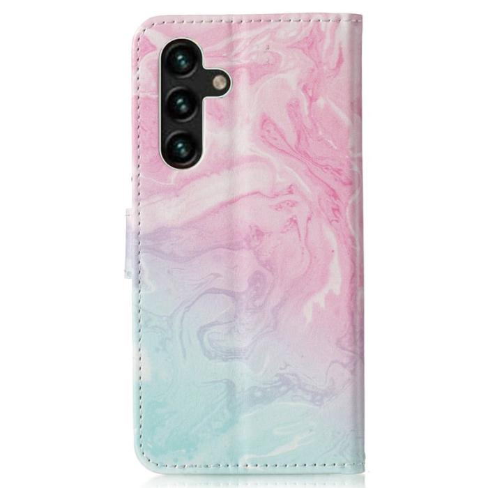 OEM - Samsung Galaxy A35 5G Fodral Äkta Läder Mönstertryckt - Rosa Grön Marmor