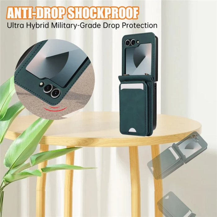 A-One Brand - Galaxy Z Flip7 Plånboksfodral Kickstand med Axelrem - Grön