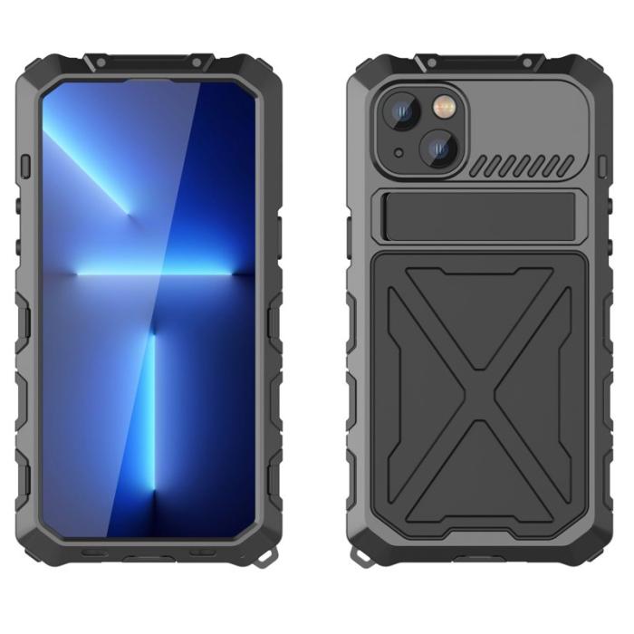 R-JUST - R-JUST Mobilskal till iPhone 14 Plus i Silikon och Metall - Svart