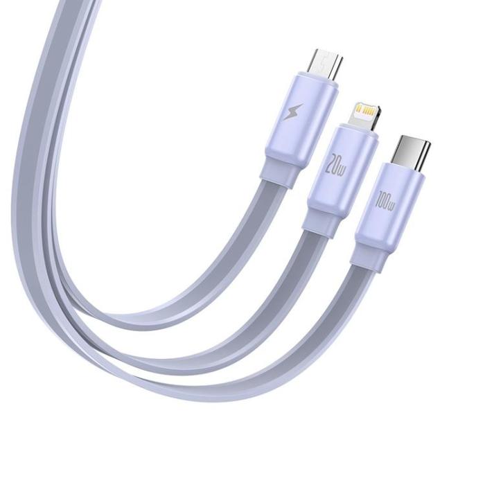 BASEUS - Baseus 3in1 USB-A till USB-C, Lightning, microUSB kabel 100W 1.7m
