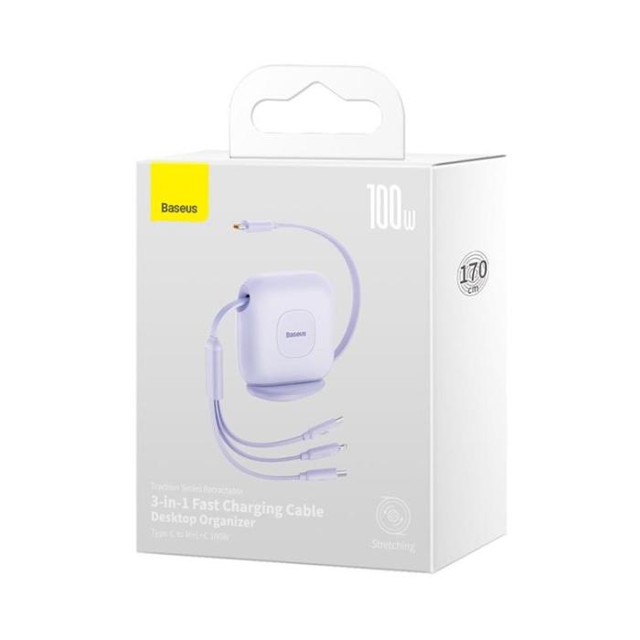 BASEUS - Baseus 3in1 USB-A till USB-C, Lightning, microUSB kabel 100W 1.7m