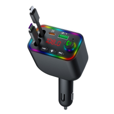 A-One Brand - Billaddare med Infällbart USB-C/Lightning Kabel FM Transmitter