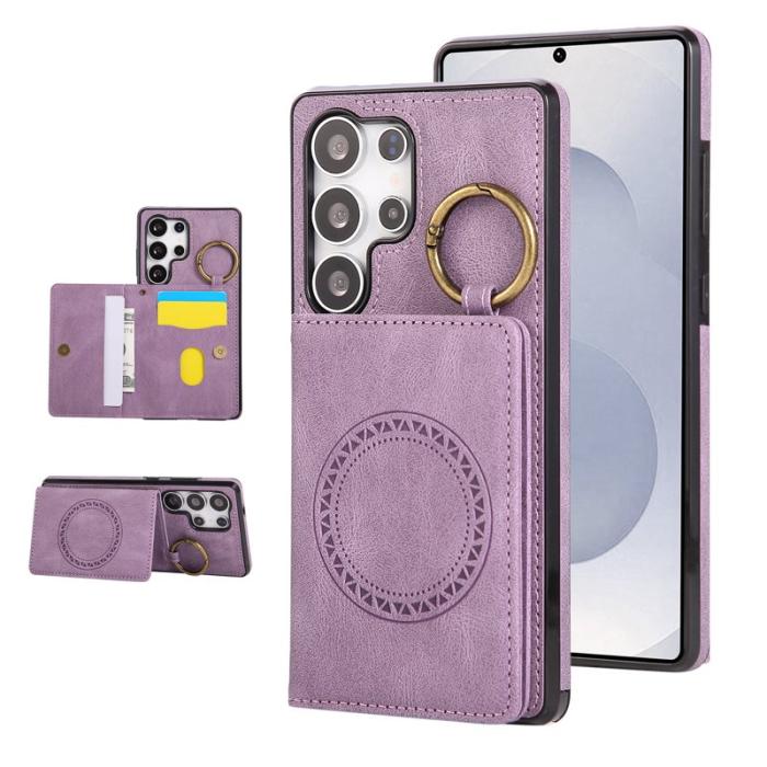 OEM - Mobilskal för Samsung Galaxy S26 Ultra Kickstand Kortfack Konstläder + TPU Lila