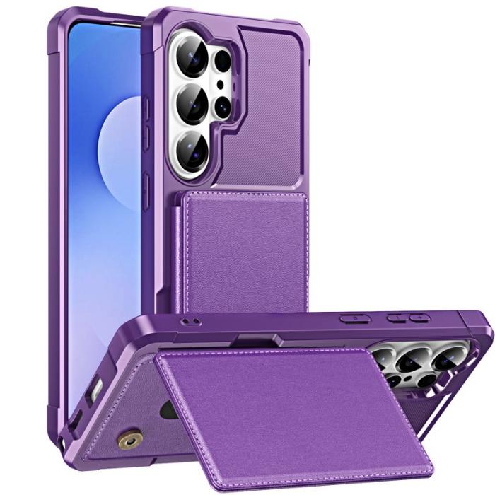 OEM - Mobilskal för Samsung Galaxy S26 Ultra Kickstand Kortfack Konstläder + TPU Lila