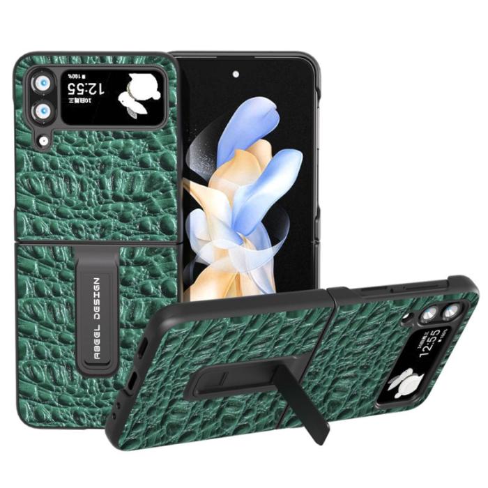 ABEEL - ABEEL Mobilskal till Galaxy Z Flip4 5G Skyddande Äkta Läder Grön