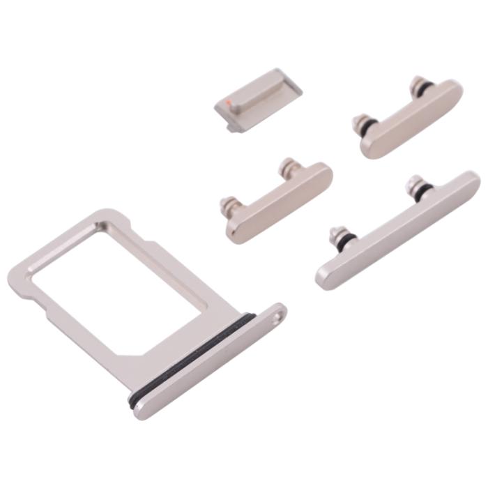 UTGATT1 - iPhone 13 Mini Simkortshållare (Dual) + Sidoknappar - Vit