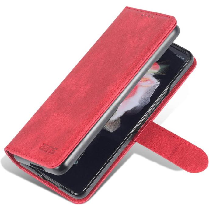 AZNS - AZNS Samsung Galaxy Z Fold5 Plånboksfodral Konstläder - Röd