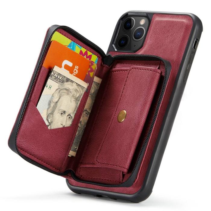 JEEHOOD - JEEHOOD iPhone 11 Pro Max Plånboksfodral Konstläder TPU Röd