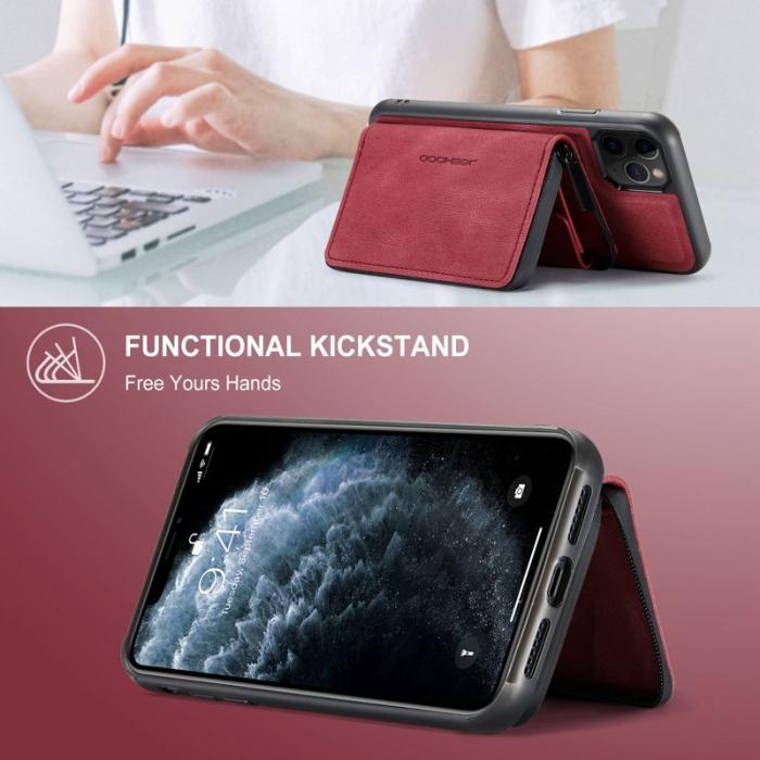 JEEHOOD - JEEHOOD iPhone 11 Pro Max Plånboksfodral Konstläder TPU Röd