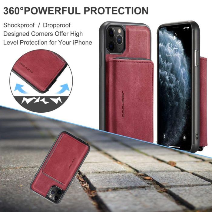 JEEHOOD - JEEHOOD iPhone 11 Pro Max Plånboksfodral Konstläder TPU Röd