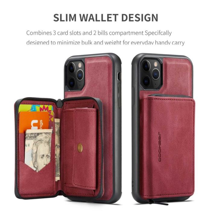 JEEHOOD - JEEHOOD iPhone 11 Pro Max Plånboksfodral Konstläder TPU Röd