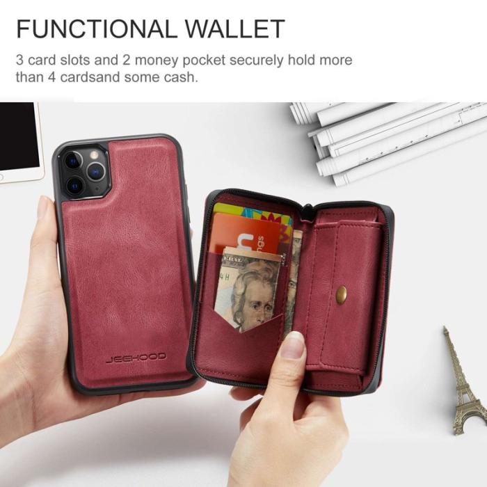 JEEHOOD - JEEHOOD iPhone 11 Pro Max Plånboksfodral Konstläder TPU Röd